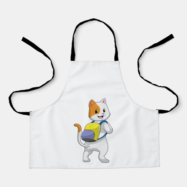 Tablier Chat comme randonneur avec sac à dos (Recto)