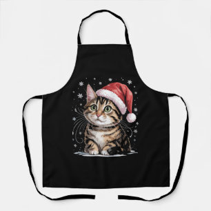 Tablier Chat de Noël Neige Chapeau de Père Noël Hiver