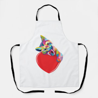 Tablier Chat de style pop art sur un cœur