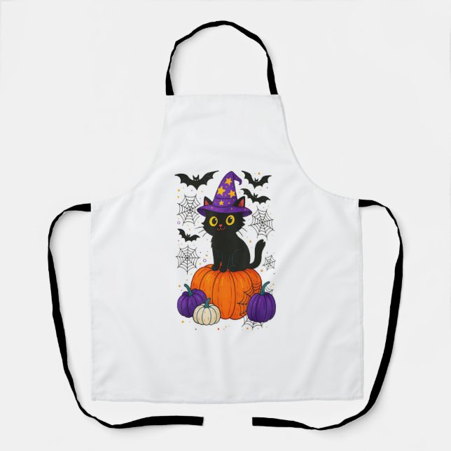 Tablier Chat en sorcière noire mignonne Citrouille Hallowe (Recto)