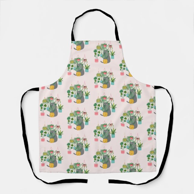 Tablier Chat entre Plantes drôle (Recto)