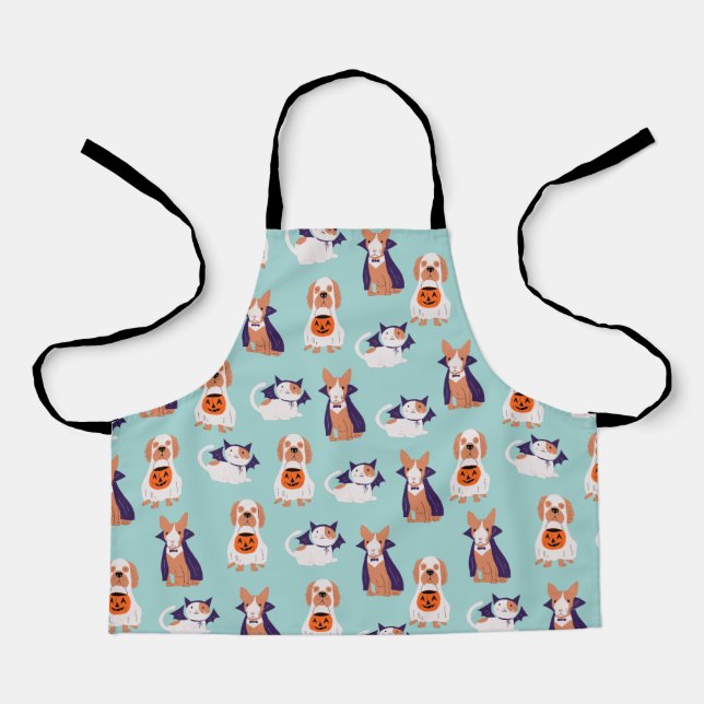 Tablier Chat et chien d'Halloween en costume enfants (Recto)