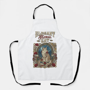Tablier Chat floral élégant Art Nouveau vintage vecteur 