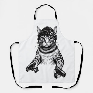Tablier Chat Gangster Tatoué Art Kitty Streetwear Cool