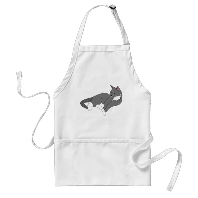 Tablier Chat gris et blanc Tuxedo (Devant)