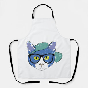 TABLIER CHAT JAUNE EN VERRE NOIR ET CASQUETTE VERT