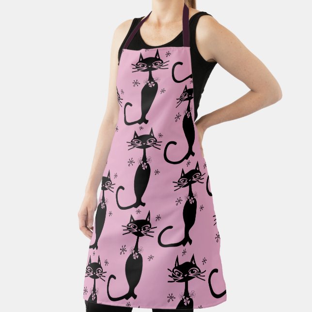TABLIER CHAT NOIR APRON RÉTRO ROSE (Insitu)