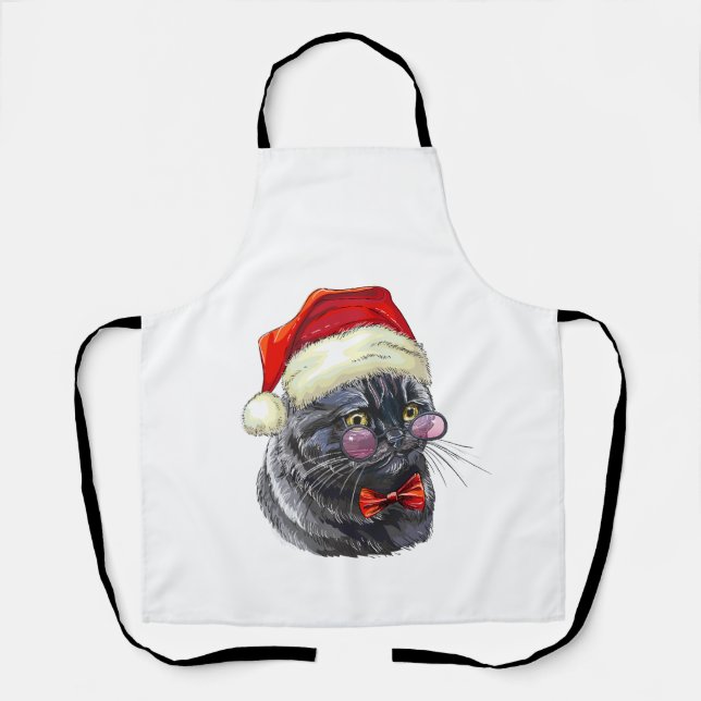 Tablier Chat noir de Noël (Recto)
