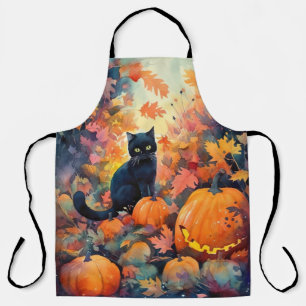 Tablier Chat noir d'Halloween avec la peur Citrouille