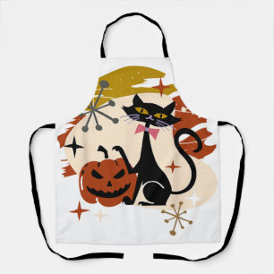Tablier Chat noir et Halloween rétro atomique Citrouille