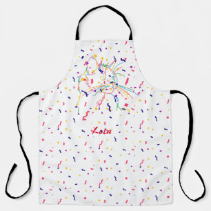 Tablier Chat psychédélique avec confettis. Nom modifiable