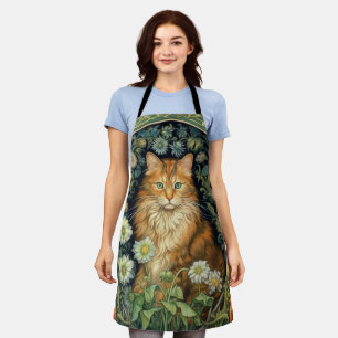 Tablier Chat rouge dans le jardin Art nouveau