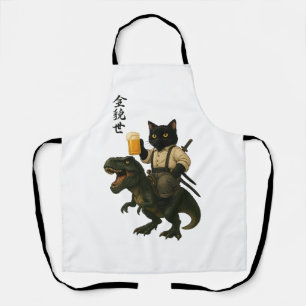 Tablier Chat Samouraï avec Bière & T-Rex Art Japonais Ré