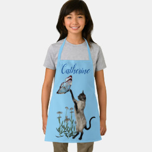 Tablier Chat Siamois avec Papillon Bleu Personnalisé