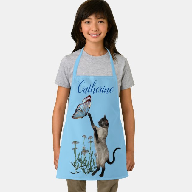 Tablier Chat Siamois avec Papillon Bleu Personnalisé (Insitu)