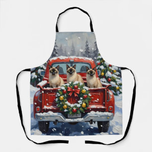 Tablier Chat siamois Noël camion rouge Fêtes