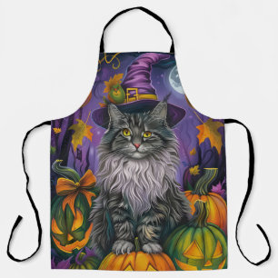 Tablier Chat Sibérien éffrayant Halloween sorcière et Citr