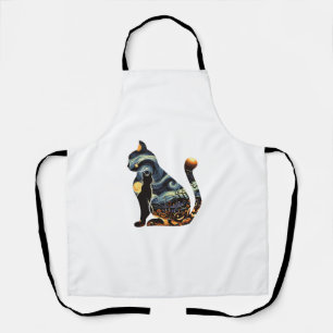 Tablier Chat Silhouette Halloween Van Gogh Starry Night Bl