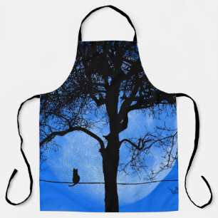 Tablier Chat sur une lune bleue fil