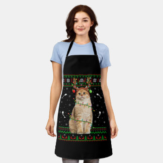 Tablier Chat Ugly Xmas Sweater Lighting Père Noël Chat Noë