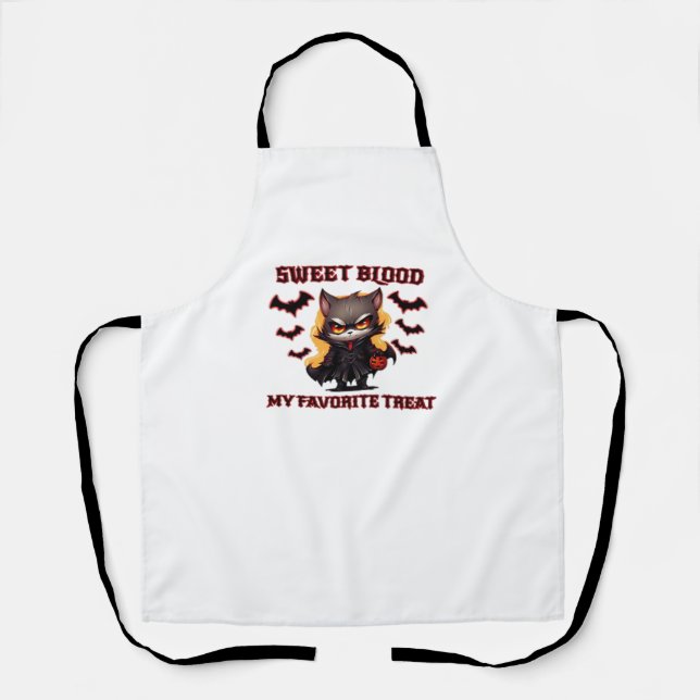 Tablier Chat Vampire en colère Craves Sweet Halloween sang (Recto)