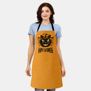 Tablier Chatoween heureux Chat noir Visage de citrouille H