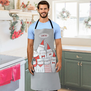 Tablier Chats de Noël souriants personnalisables