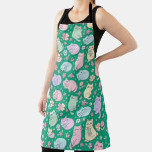 Tablier Chats et fleurs pastel Kawaii en motif 