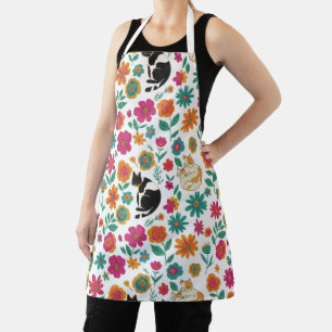 Tablier Chats fantaisistes et motif floral rétro 
