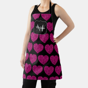Tablier Chaud coeur rose faux pétille motif Monogramme