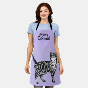 Tablier Chaussette violette lavande Joyeux Noël Chat Tigre
