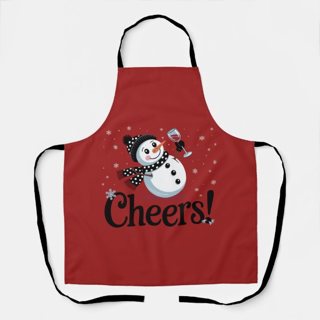 Tablier Cheers Vin Noël Snowman Noël Boire hiver (Recto)
