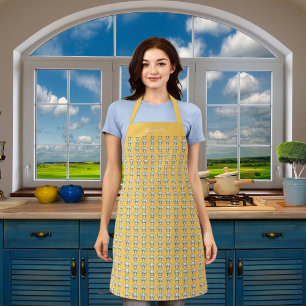 Tablier Chef blanc jaune casquette nom motif