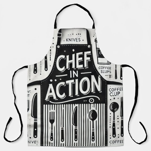 Tablier Chef en Action Apron : Cuisine noire et blanche en (Recto)