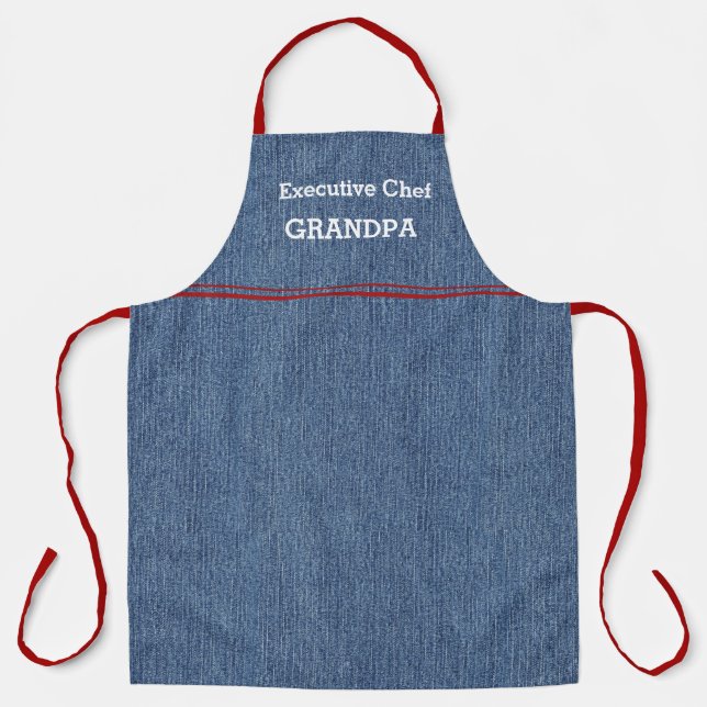 Tablier Chef Grand-père ou papa Blue Denim Imprimer Accent (Recto)