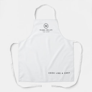 Tablier chef minimaliste nom professionnel blanc