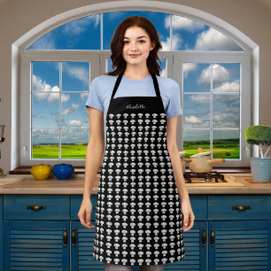 Tablier Chef noir blanc casquette nom motif