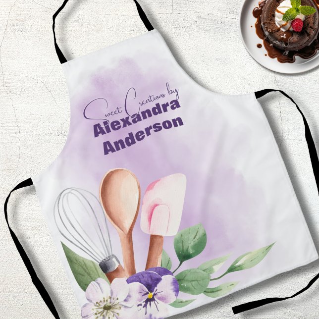 Tablier Chef pâtissier Ustensiles de cuisine Aquarelle vio (Pastry Chef Baking Utensils Purple Watercolor Apron)
