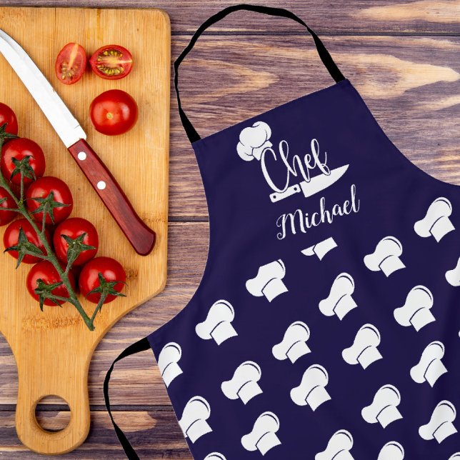 Tablier Chef personnalisé avec nom Casquette Chef bleu et  (Créateur téléchargé)