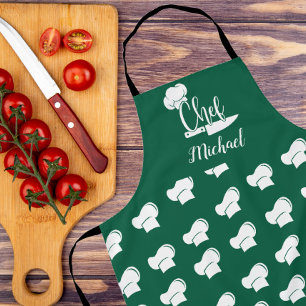 Tablier Chef personnalisé avec nom Casquette Chef vert et 