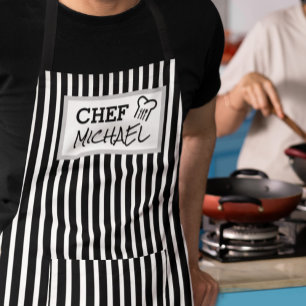 Tablier Chef personnalisé moderne Noir rayé