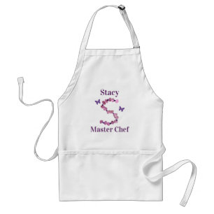 Tablier Chef Pink Monogram S Fleurs et perles