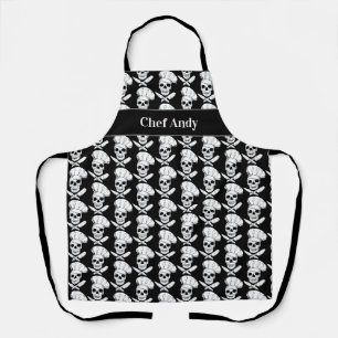 Tablier Chef Pirate Skuls et couteaux Noir et Blanc