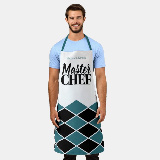 Tablier Chef principal nom du vérificateur turquoise noir  (Porté)