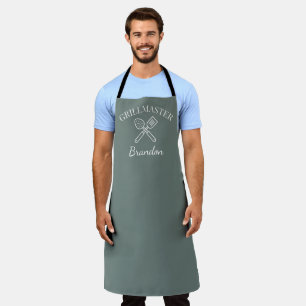 Tablier Chef vert élégant masculin Nom Grillmaster moderne