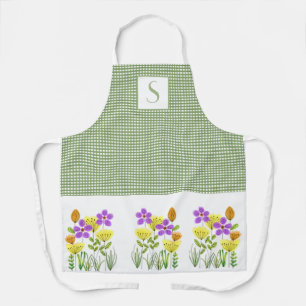 Tablier Chemise de ferme à carreaux verts avec monogramme 