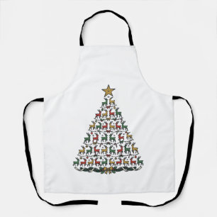 Tablier Chemise de gravure vintage d'arbre de Noël de renn