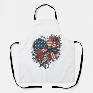 Tablier Chemise Fleurie à Nœud Papillon Cœur Patriotique V