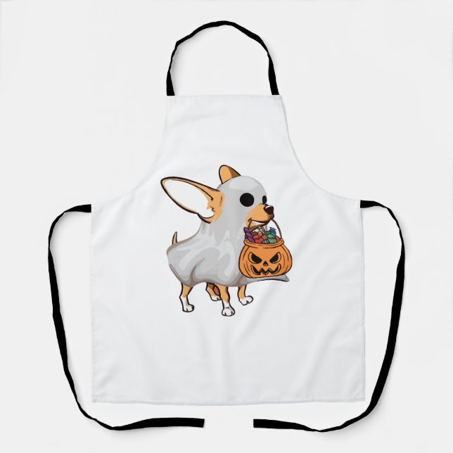 Tablier Chemise Halloween du Citrouille fantôme du Chihuah (Recto)