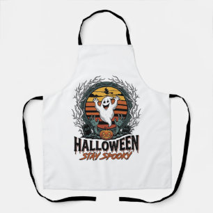 Tablier Chemise Rétro Halloween avec Lune Fantôme Gravée D